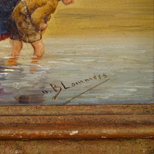 1138 - M Blommers, oil on panel, children at the beach, signed, 4