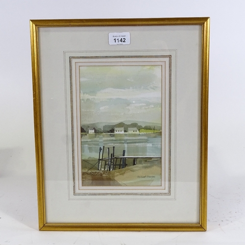 1142 - Michael Morgan, watercolour, Exe mooring, signed with labels verso, 9