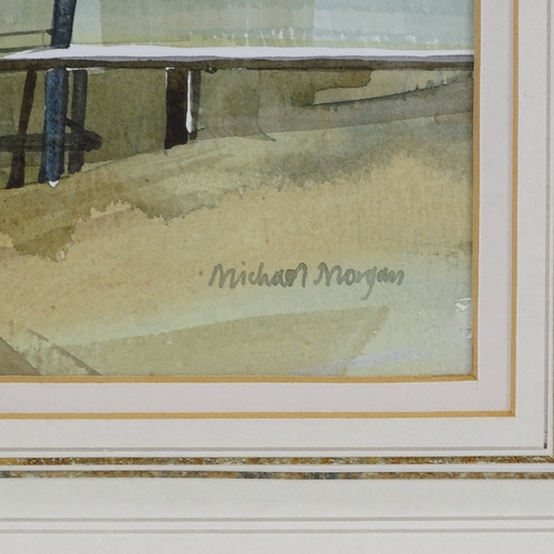 1142 - Michael Morgan, watercolour, Exe mooring, signed with labels verso, 9