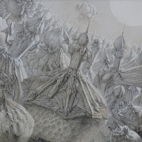 1143 - Gil Bruvel (French born 1959), graphite heightened with white, fantasy scene La Foret, signed and da... 