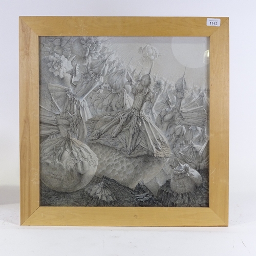 1143 - Gil Bruvel (French born 1959), graphite heightened with white, fantasy scene La Foret, signed and da... 