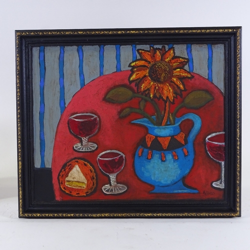 1152 - Modern oil on board, modernist still life, 16