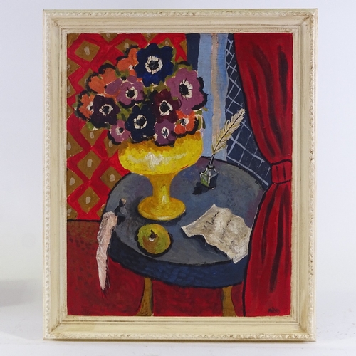 1154 - Modern oil on board, modernist still life, 20