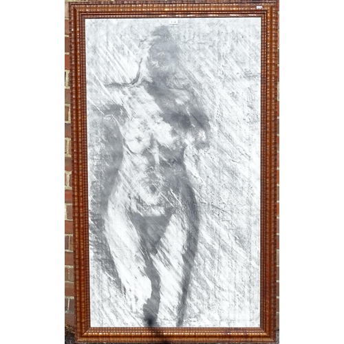 1156 - Large charcoal on paper, nude life study, in carved wood frame, overall frame dimensions, 60