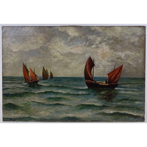 1157 - E Gibbons, watercolour, sailing barges, 1920, signed, 16