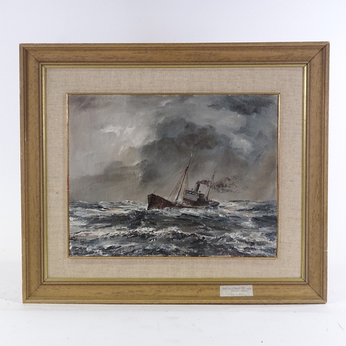 1164 - Hank Adlam, oil on board, steamship on rough seas, 14