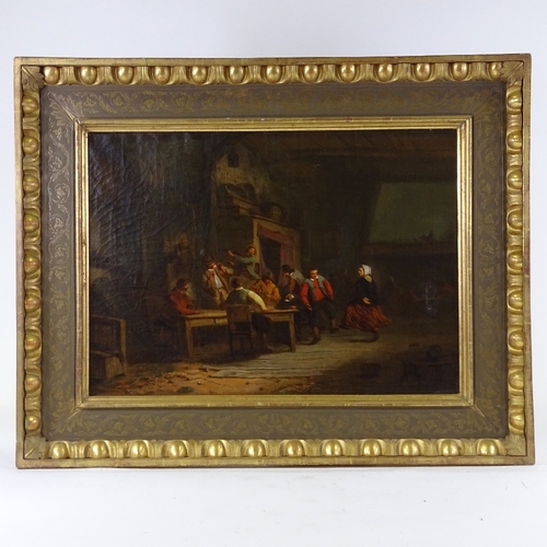 1172 - 19th century oil on canvas, after Teniers, tavern interior scene, unsigned, 17