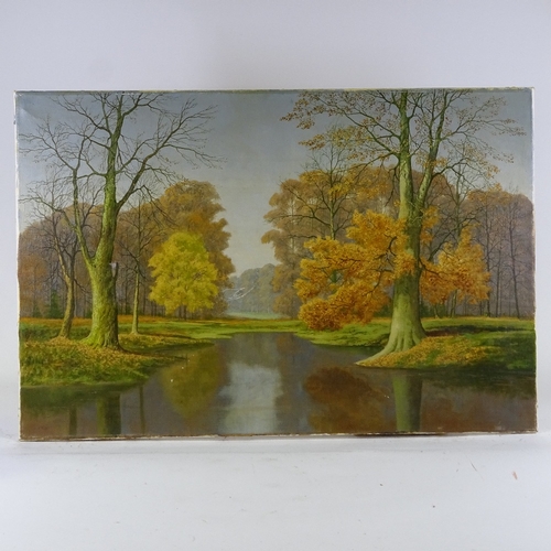 1174 - David Mead, oil on canvas, lake scene, signed, 24