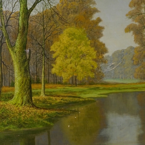 1174 - David Mead, oil on canvas, lake scene, signed, 24