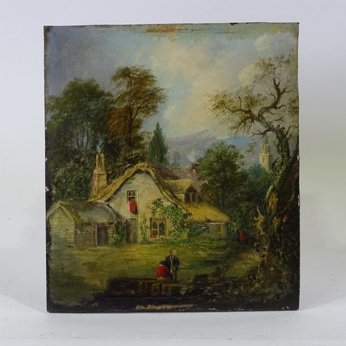 1175 - 19th century Austrian School, oil on wood panel, cottage in the mountains, unsigned, 12