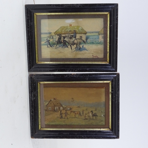 1176 - American School, pair of 19th century watercolours, scenes with horses, 6