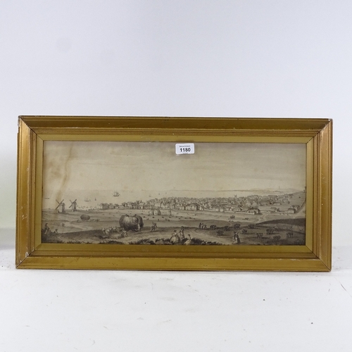 1180 - 19th century pencil sketch, panoramic view in Belgium, 8