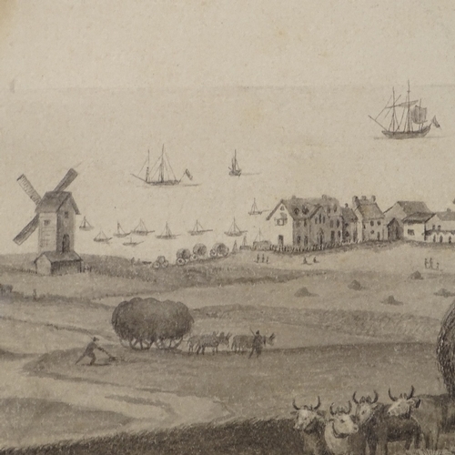 1180 - 19th century pencil sketch, panoramic view in Belgium, 8