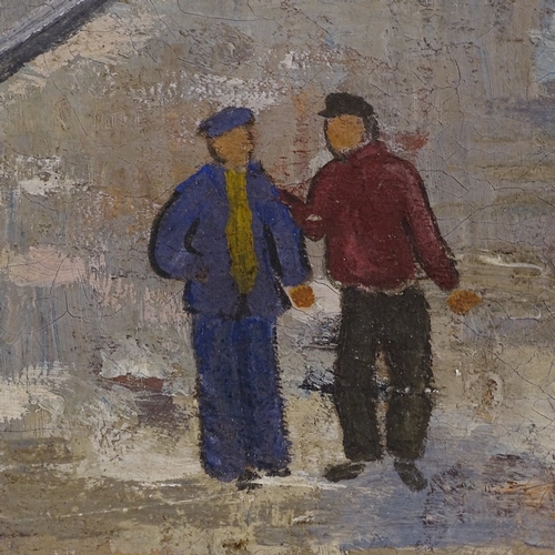 1181 - Mid 20th century oil on canvas, docklands scene, unsigned, 21