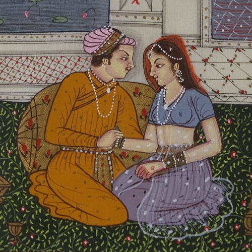 1184 - Indian School, gouache with gilding on card, romantic scene, 6.5