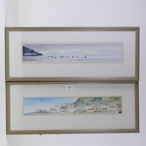 1187 - Clare Davis, pair of panoramic watercolours, coastal scenes, 3.5