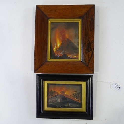 1189 - 2 19th century Italian gouache paintings, Vesuvius erupting, 5.5