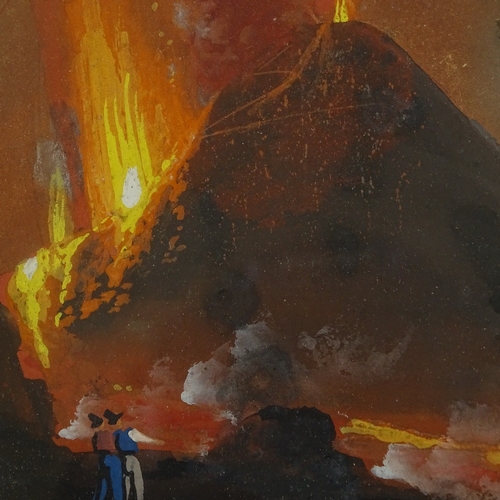 1189 - 2 19th century Italian gouache paintings, Vesuvius erupting, 5.5