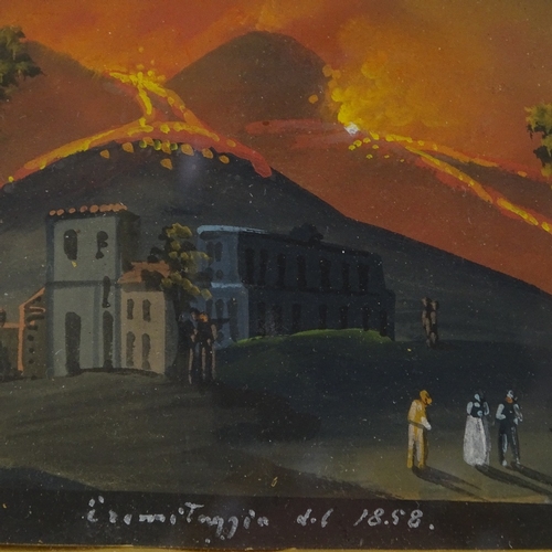 1189 - 2 19th century Italian gouache paintings, Vesuvius erupting, 5.5