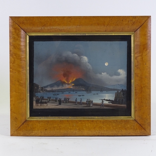 1190 - 19th century Italian School, gouache on paper, Vesuvius erupting, unsigned, 8