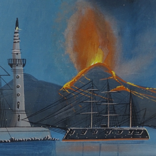 1194 - 19th century Italian School, pair of gouache on paper, views of Vesuvius erupting by night and day, ... 