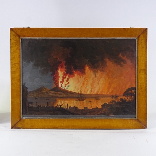 1195 - 19th century Italian School, watercolour, Vesuvius erupting, unsigned, 18