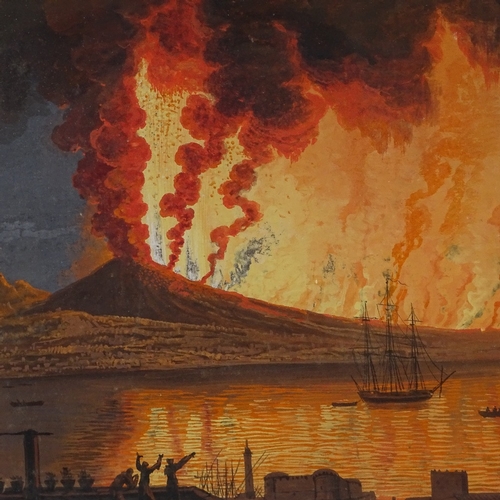 1195 - 19th century Italian School, watercolour, Vesuvius erupting, unsigned, 18