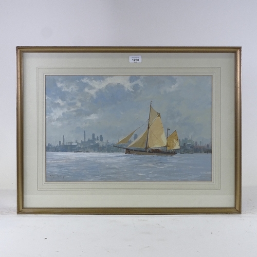 1200 - Roy Perry, gouache on paper, sailing boat off Fowey, signed, 13