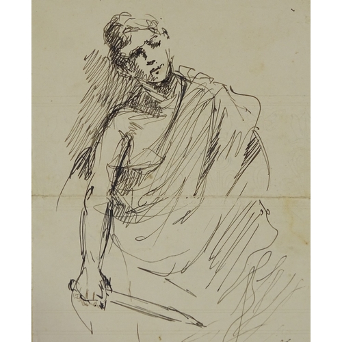 1205 - Ettore Cercone (1850 - 1901), pen and ink, Classical figure, signed, 6.5