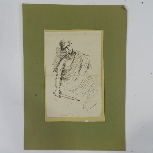 1205 - Ettore Cercone (1850 - 1901), pen and ink, Classical figure, signed, 6.5