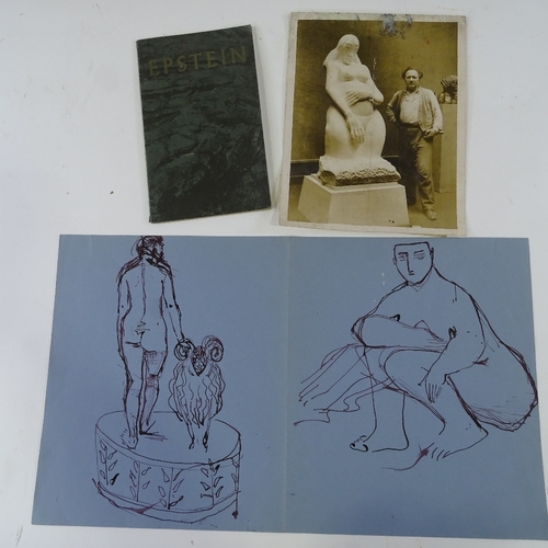 1210 - Attributed to Jacob Epstein (1880 - 1959), 2 ink drawings from a sketch book, unsigned, together wit... 