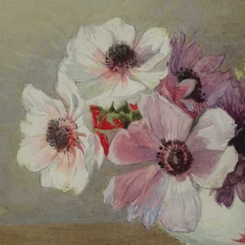 1213 - J W Schofield, watercolour, anemones, signed with RI Exhibition label verso, 12