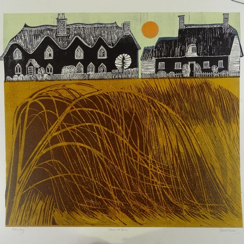 1215 - Robert Tavener (1920 - 2004), lino-cut, Cottages And Grasses, artist's proof, signed in pencil, shee... 