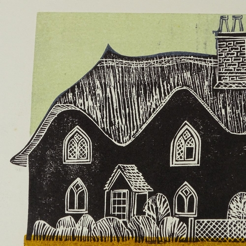 1215 - Robert Tavener (1920 - 2004), lino-cut, Cottages And Grasses, artist's proof, signed in pencil, shee... 