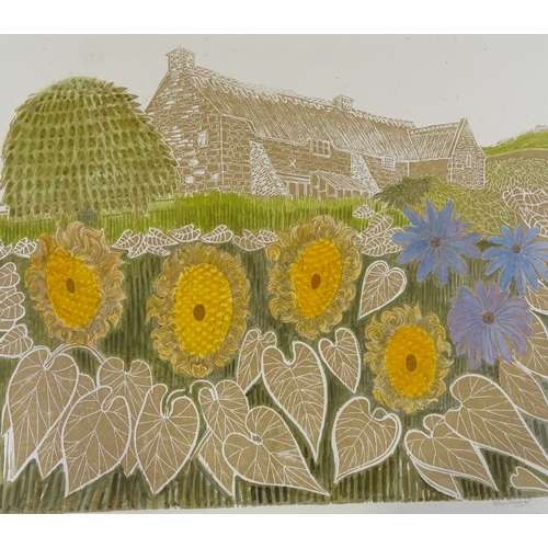 1217 - Robert Tavener (1920 - 2004), lino-cut, sunflowers, signed in pencil, artist's proof, sheet size 20