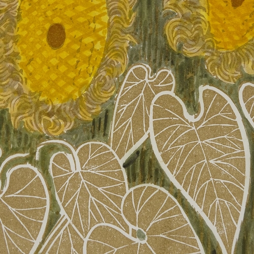 1217 - Robert Tavener (1920 - 2004), lino-cut, sunflowers, signed in pencil, artist's proof, sheet size 20