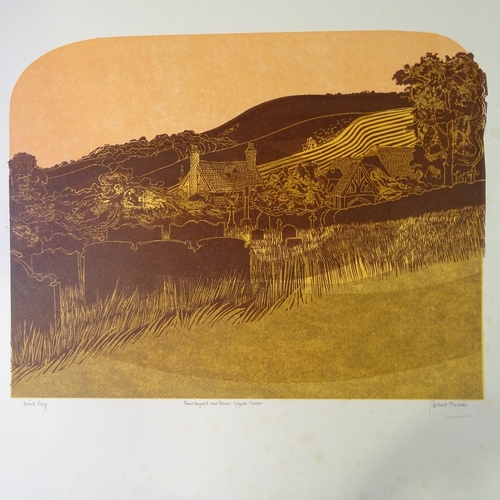 1221 - Robert Tavener (1920 - 2004), lino-cut, churchyard and Downs Glynde Sussex, artist's proof, signed i... 