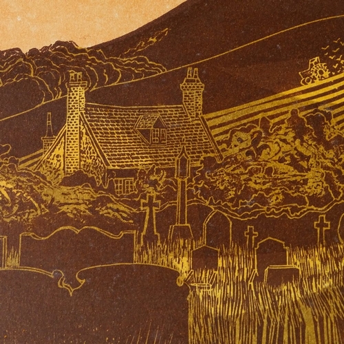 1221 - Robert Tavener (1920 - 2004), lino-cut, churchyard and Downs Glynde Sussex, artist's proof, signed i... 