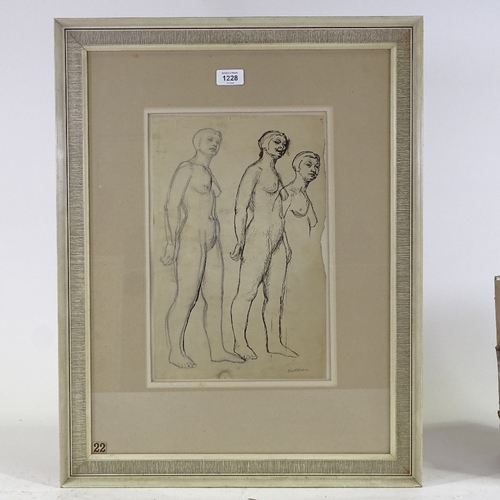 1228 - Barnett Freedman, a sheet of pencil and ink life sketches, Studio stamp signature, circa 1930, 14.5