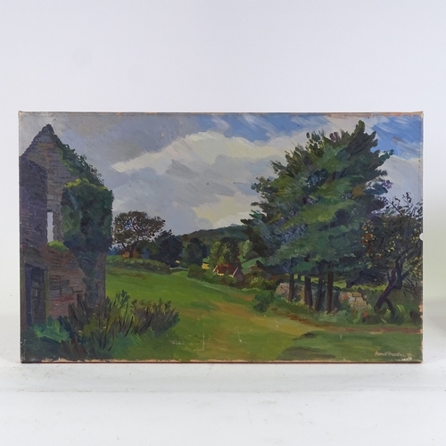 1229 - Barnett Freedman, oil on canvas, ruins in a landscape, signed, 15