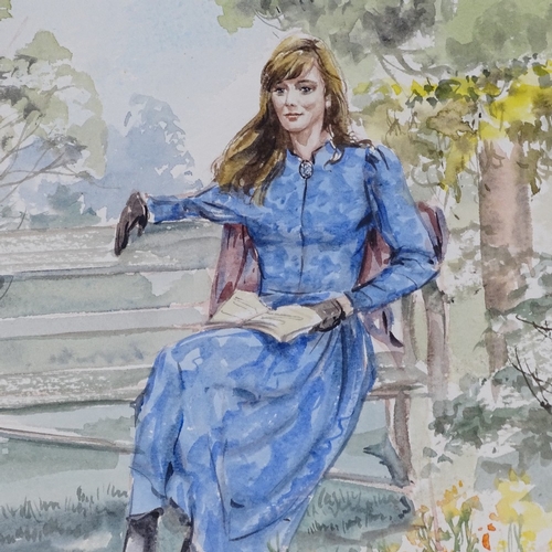 1238 - Alan Morgan, watercolour, woman on a bench, signed, 13