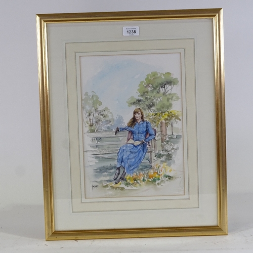 1238 - Alan Morgan, watercolour, woman on a bench, signed, 13