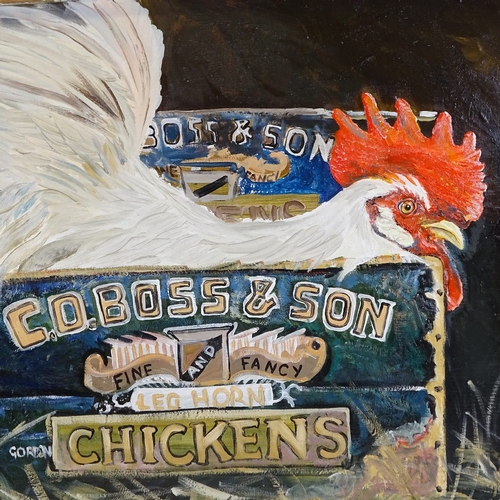 1250 - Clive Fredriksson, mixed media on board, rooster in a box, in elaborate wood and metal frame, overal... 