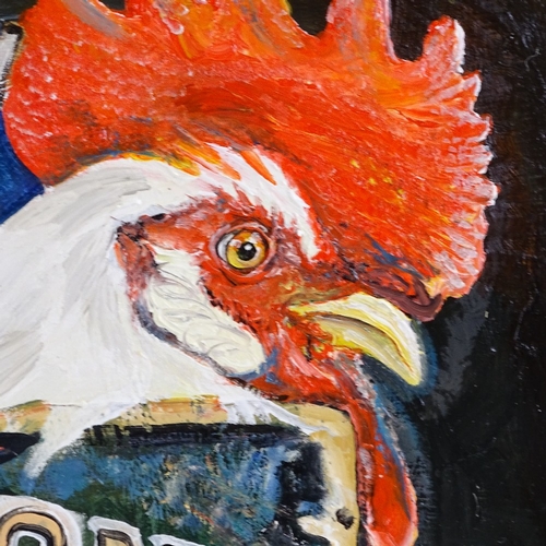 1250 - Clive Fredriksson, mixed media on board, rooster in a box, in elaborate wood and metal frame, overal... 