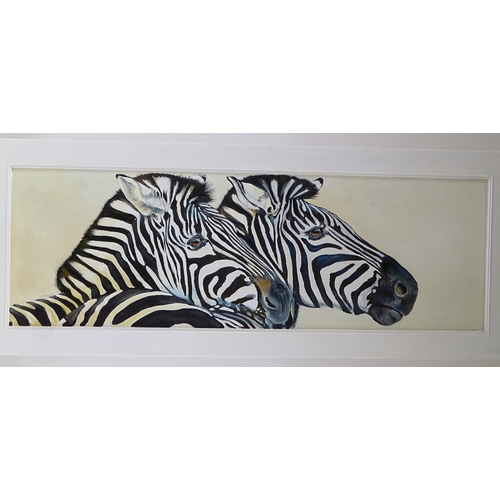 1253 - Clive Fredriksson, oil on board, zebras, painted frame, overall 21