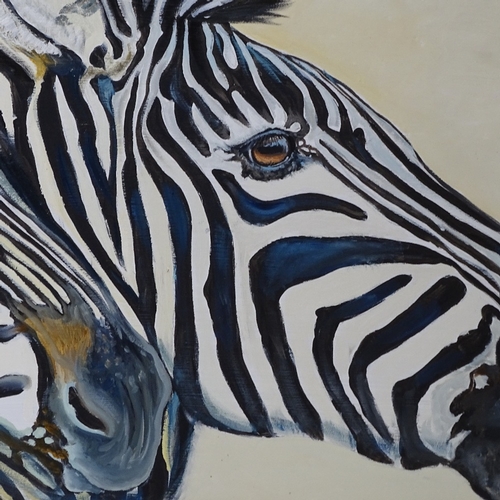 1253 - Clive Fredriksson, oil on board, zebras, painted frame, overall 21