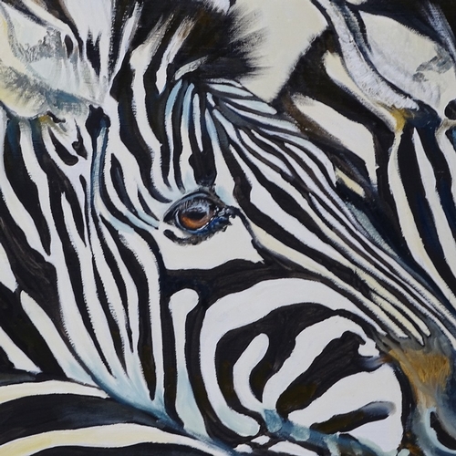 1253 - Clive Fredriksson, oil on board, zebras, painted frame, overall 21