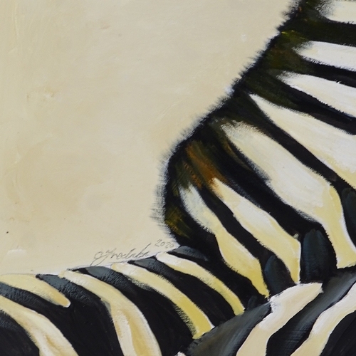 1253 - Clive Fredriksson, oil on board, zebras, painted frame, overall 21