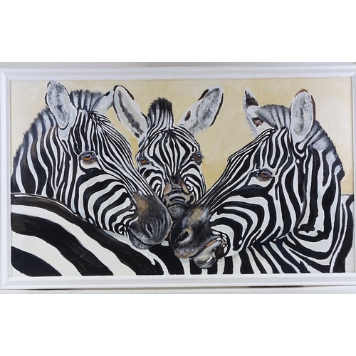 1256 - Clive Fredriksson, oil on board, zebras, painted frame, overall 26