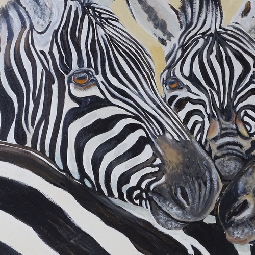 1256 - Clive Fredriksson, oil on board, zebras, painted frame, overall 26